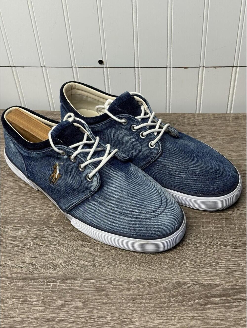 Polo Ralph Lauren Men Sneakers Faxon Low Shoes Denim Suede Preppy Blue Size 11